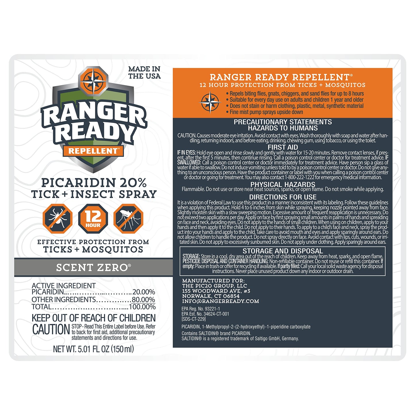 Ranger Ready Picaridin Insect Repellent Spray with Scent Zero – 5 oz (Pack of 1) for Tick & Mosquito Protection