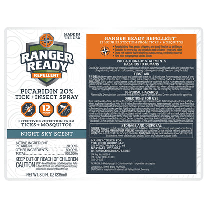Ranger Ready Picaridin Night Sky Bug Spray – Deet-Free Tick & Mosquito Repellent (8 oz)