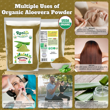 Rani Organic Aloe Vera Powder (Aloe Barbadensis) 7oz/200g – USDA Organic, Kosher, Non-GMO, Gluten Friendly
