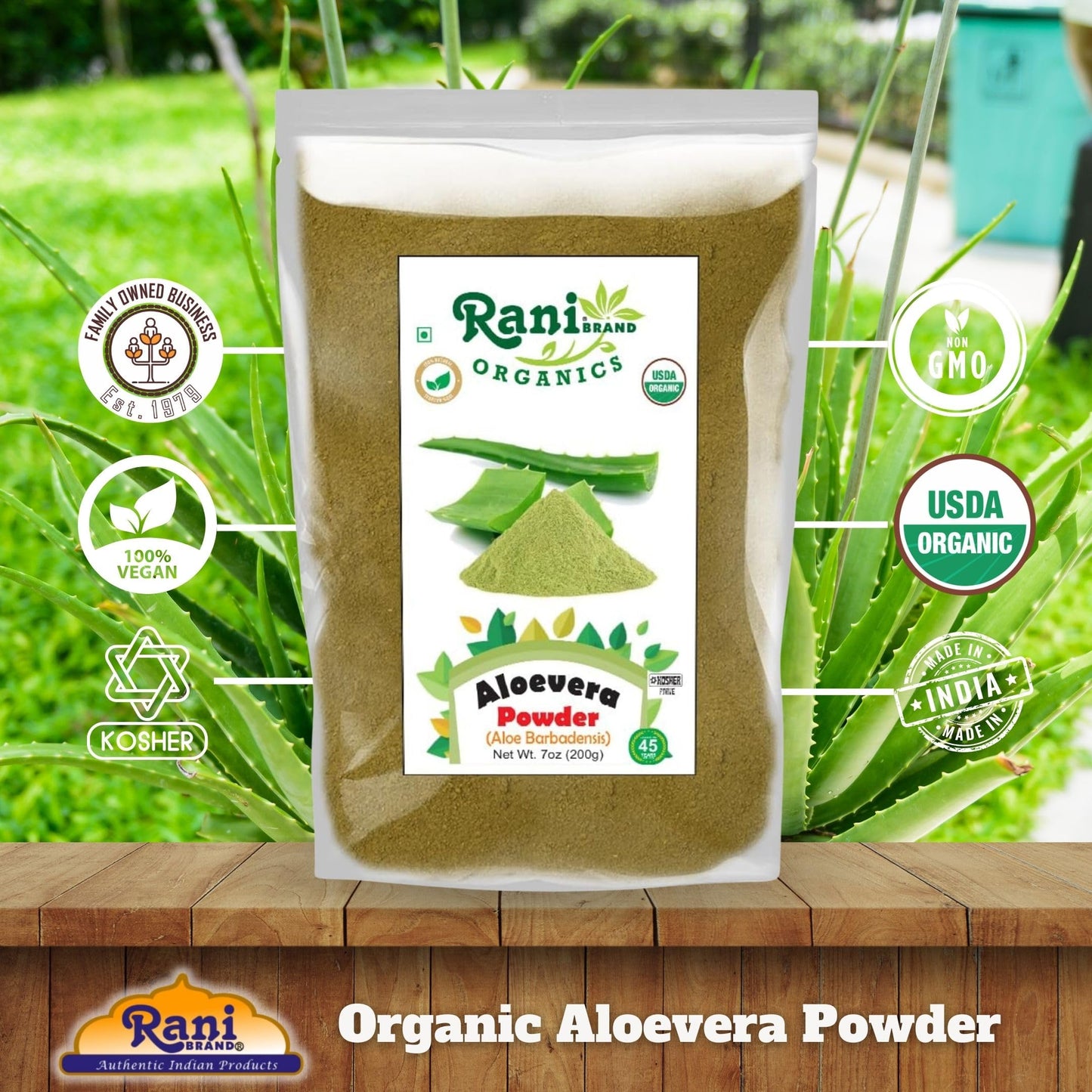 Rani Organic Aloe Vera Powder (Aloe Barbadensis) 7oz/200g – USDA Organic, Kosher, Non-GMO, Gluten Friendly