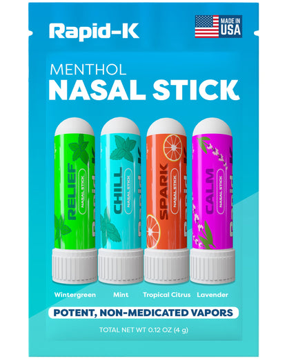 Rapid-K Nasal Sticks 4 Pack – Mint, Lavender, Tropical & Wintermint Inhalers for Quick Breathing Comfort