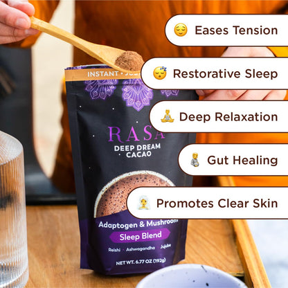 Rasa Deep Dream Cacao – Adaptogenic Sleep Blend | Vegan, Gluten Free with Reishi + Ashwagandha + Jujube (6.77 oz / 24 Servings)
