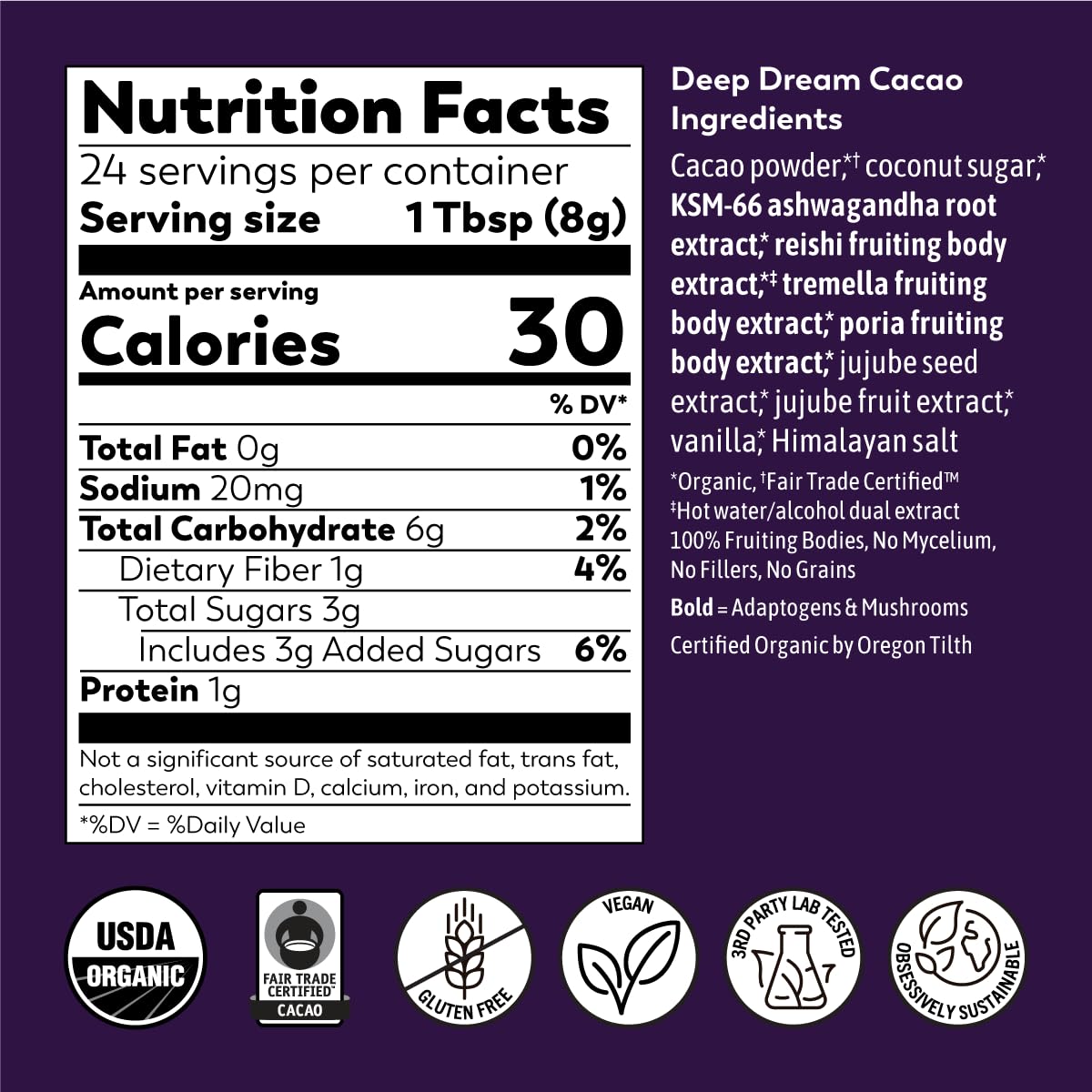 Rasa Deep Dream Cacao – Adaptogenic Sleep Blend | Vegan, Gluten Free with Reishi + Ashwagandha + Jujube (6.77 oz / 24 Servings)