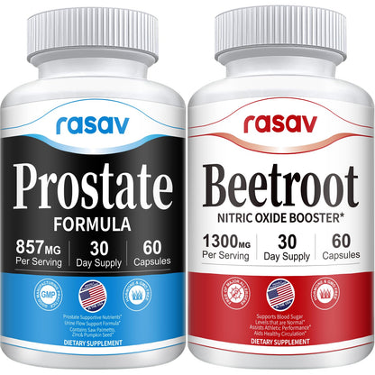 Rasav Prostate & Beetroot Bundle for Men – Saw Palmetto, Pygeum, Beetroot (60 Capsules each)