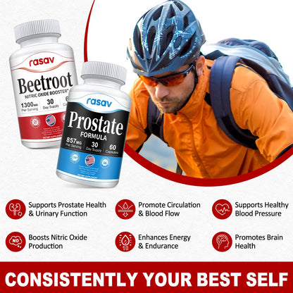 Rasav Prostate & Beetroot Bundle for Men – Saw Palmetto, Pygeum, Beetroot (60 Capsules each)