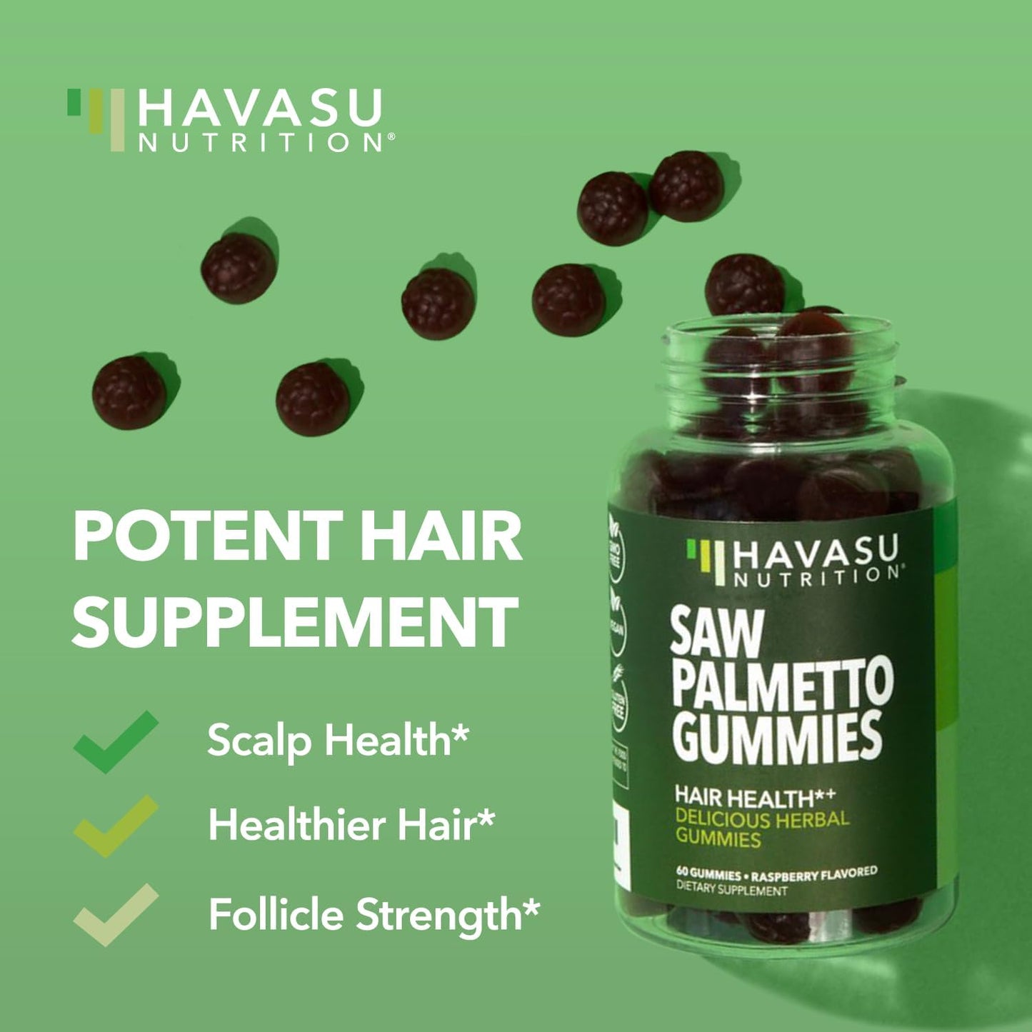 Saw Palmetto Gummies for Men – DHT Blocker for Hair & Prostate Health – Raspberry, Vegan, 60 Count