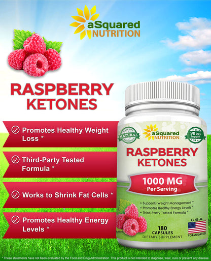 aSquared Nutrition Raspberry Ketones 1000mg - 180 Capsules | 3-Month Supply