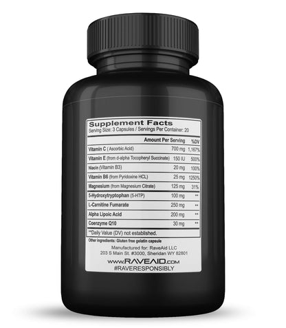 RaveAid Party Recovery Supplement (60 Capsules) – Trusted Since 2011, Jaw Clench Relief & Neurotoxicity Support