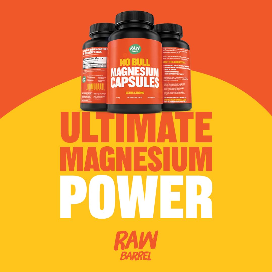 Raw Barrel No Bull Magnesium Capsules - Citrate & Oxide for Sleep (500g)