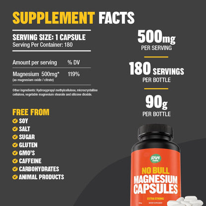 Raw Barrel No Bull Magnesium Capsules - Citrate & Oxide for Sleep (500g)