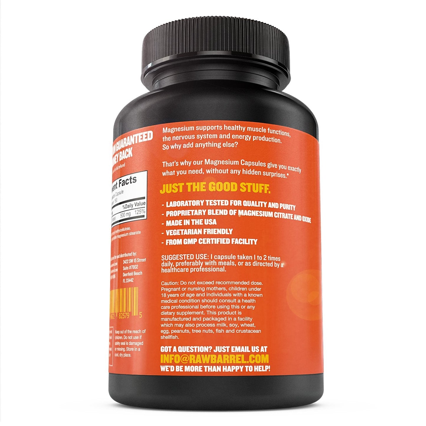 Raw Barrel No Bull Magnesium Capsules - Citrate & Oxide for Sleep (500g)