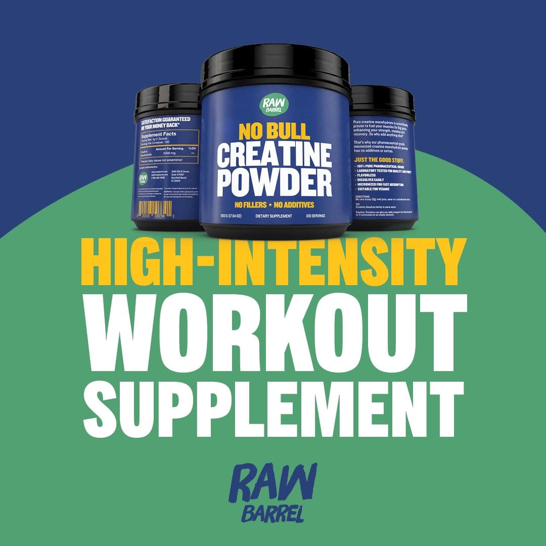 Raw Barrel No Bull Creatine Powder 500g | Monohydrate Creatine for Fast Recovery, Strength & Muscle