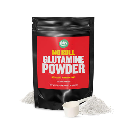 Raw Barrel No Bull L-Glutamine Powder - Unflavored, Micronized, Non-GMO, Vegan, Gluten Free, 300g