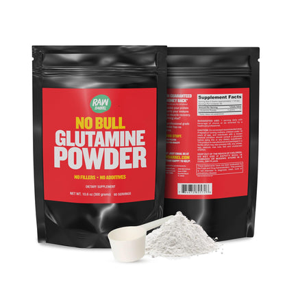 Raw Barrel No Bull L-Glutamine Powder - Unflavored, Micronized, Non-GMO, Vegan, Gluten Free, 300g