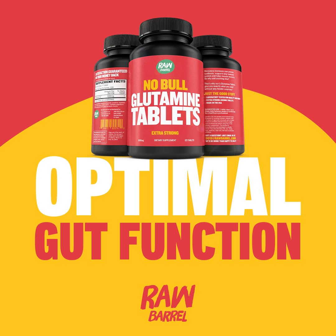Raw Barrel No Bull L-Glutamine Tablets 1000mg | Non-GMO, Vegan, Gluten-Free