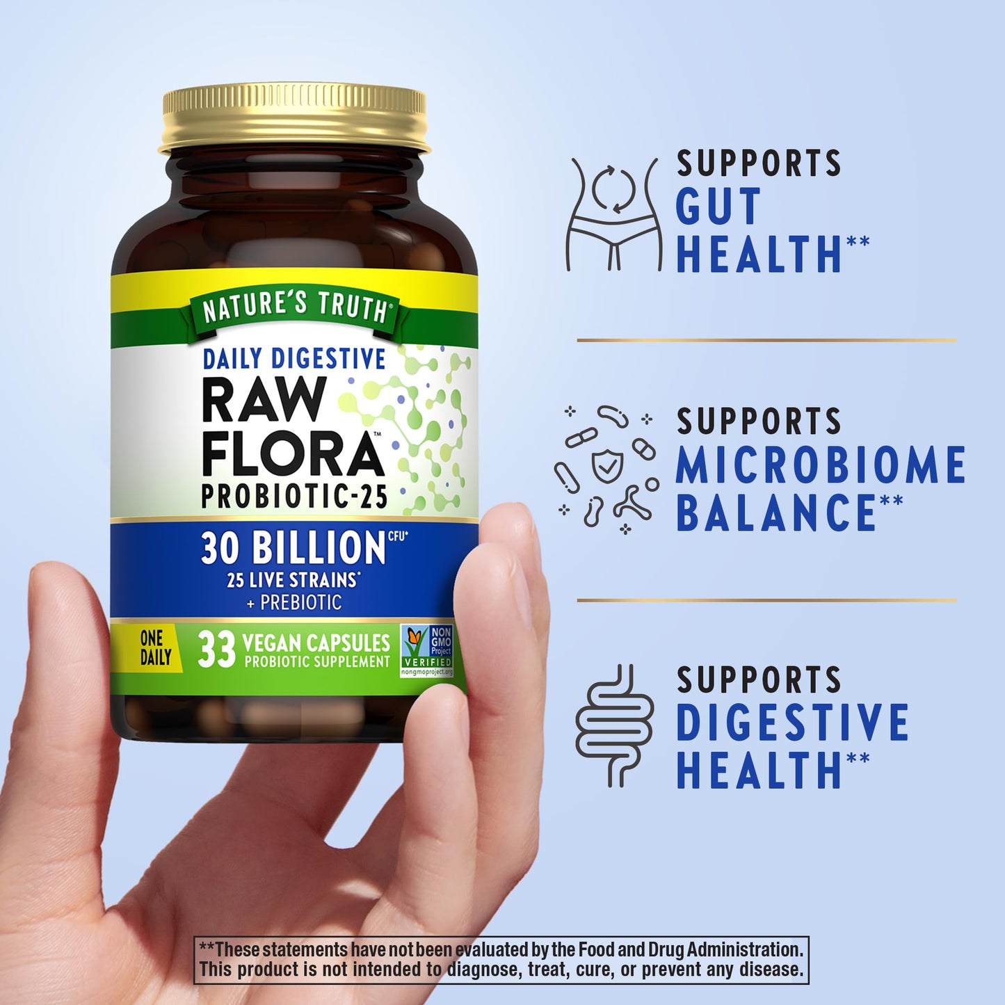 Raw Flora Probiotics with Prebiotics – 30B CFU, 33 Daily Capsules | Vegan, Non-GMO & Gluten Free