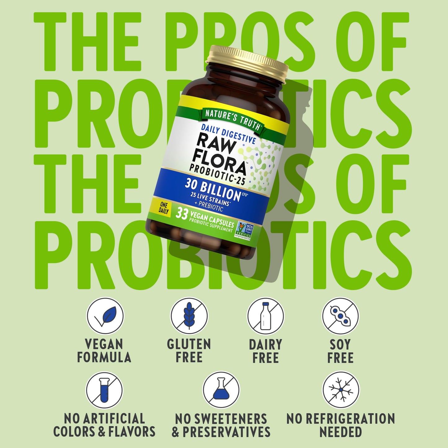 Raw Flora Probiotics with Prebiotics – 30B CFU, 33 Daily Capsules | Vegan, Non-GMO & Gluten Free