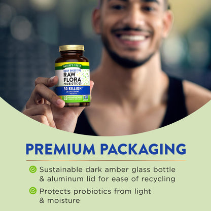 Raw Flora Probiotics with Prebiotics – 30B CFU, 33 Daily Capsules | Vegan, Non-GMO & Gluten Free