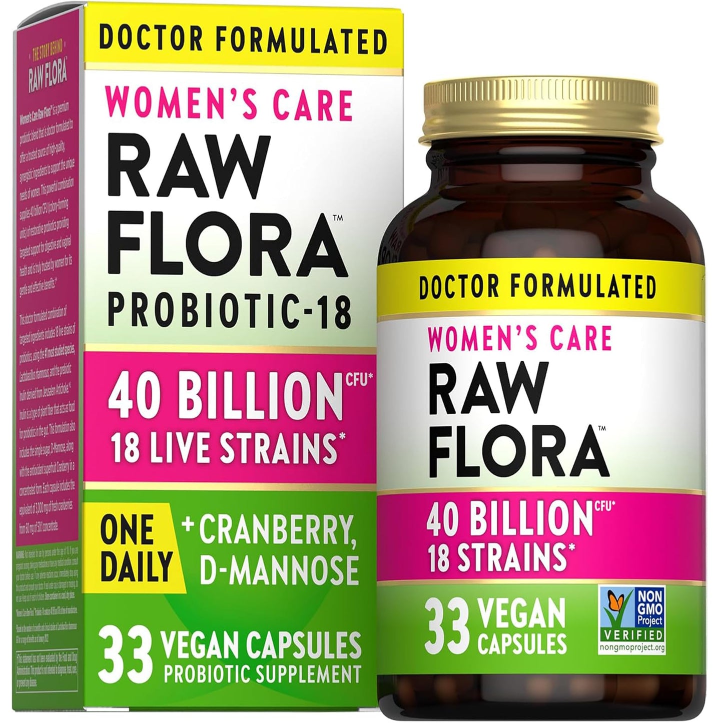Raw Flora Women's Probiotics — 40B CFU + Prebiotics | 33 Vegan Capsules