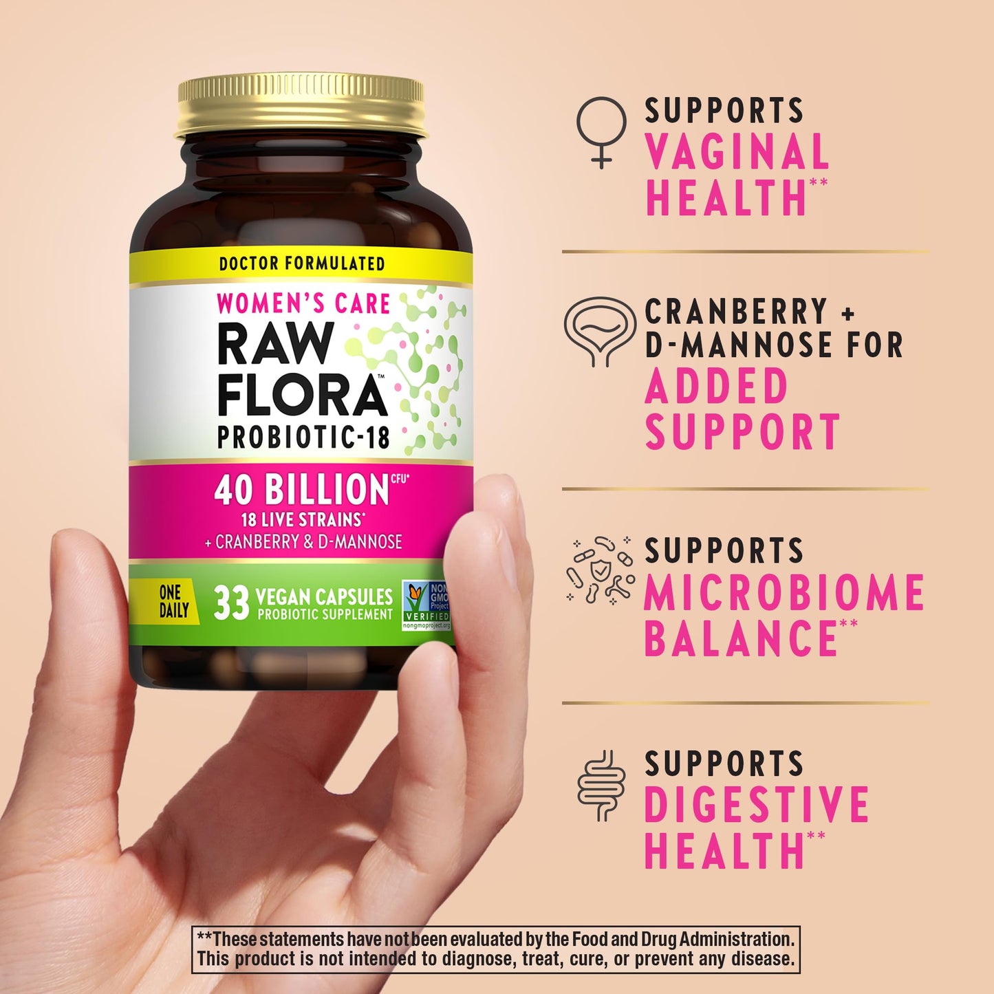 Raw Flora Women's Probiotics — 40B CFU + Prebiotics | 33 Vegan Capsules