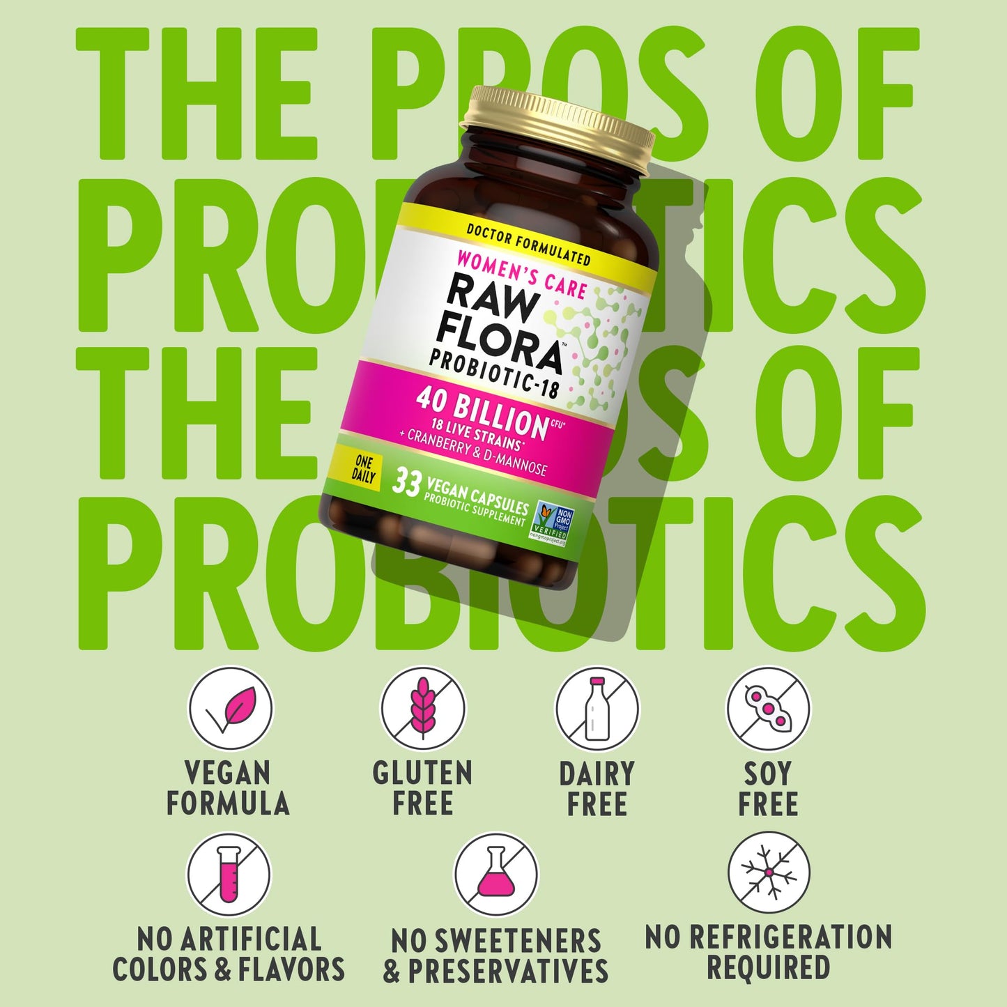 Raw Flora Women's Probiotics — 40B CFU + Prebiotics | 33 Vegan Capsules
