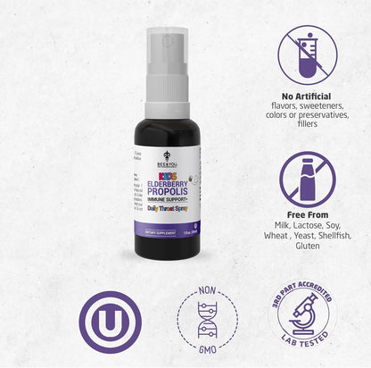 Bee and You Kids Immune Support Throat Spray – Elderberry, Propolis, Vitamin C (1 oz)