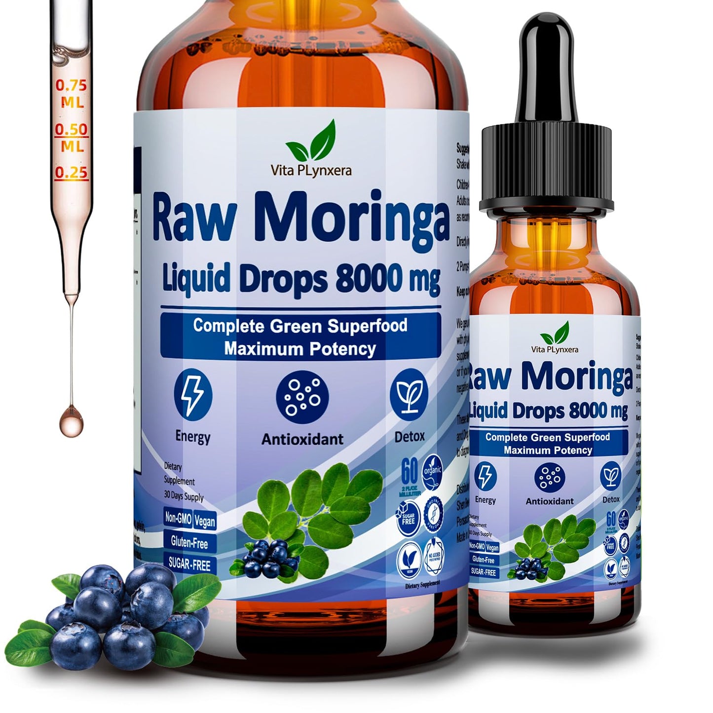 Raw Moringa Liquid Drops 8000 mg – Organic Moringa Oleifera + Supergreens 60ml