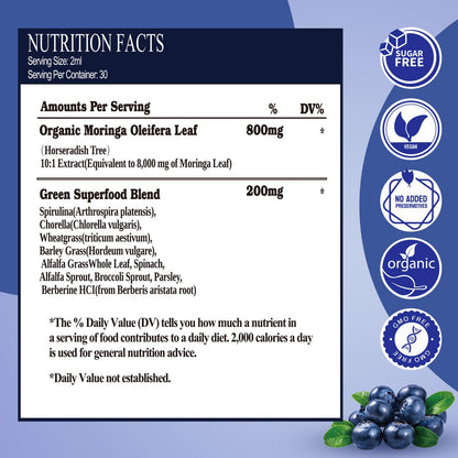 Raw Moringa Liquid Drops 8000 mg – Organic Moringa Oleifera + Supergreens 60ml