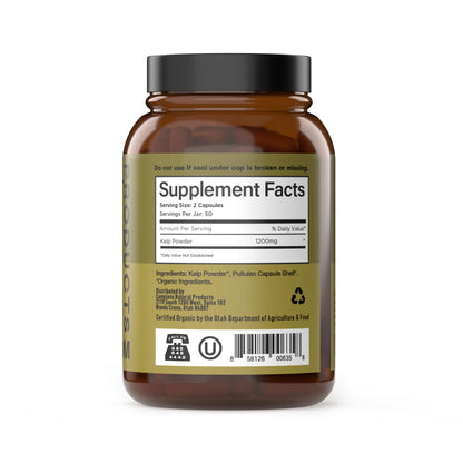 Raw Sea Kelp Powder Capsules 600mg – 100 Vegetarian, Gluten-Free, Thyroid Support