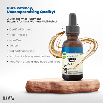 RAWYA Black Seed Oil - Cold Pressed Nigella Sativa | High TQ 2% Kalonji Oil (1.7 fl oz)