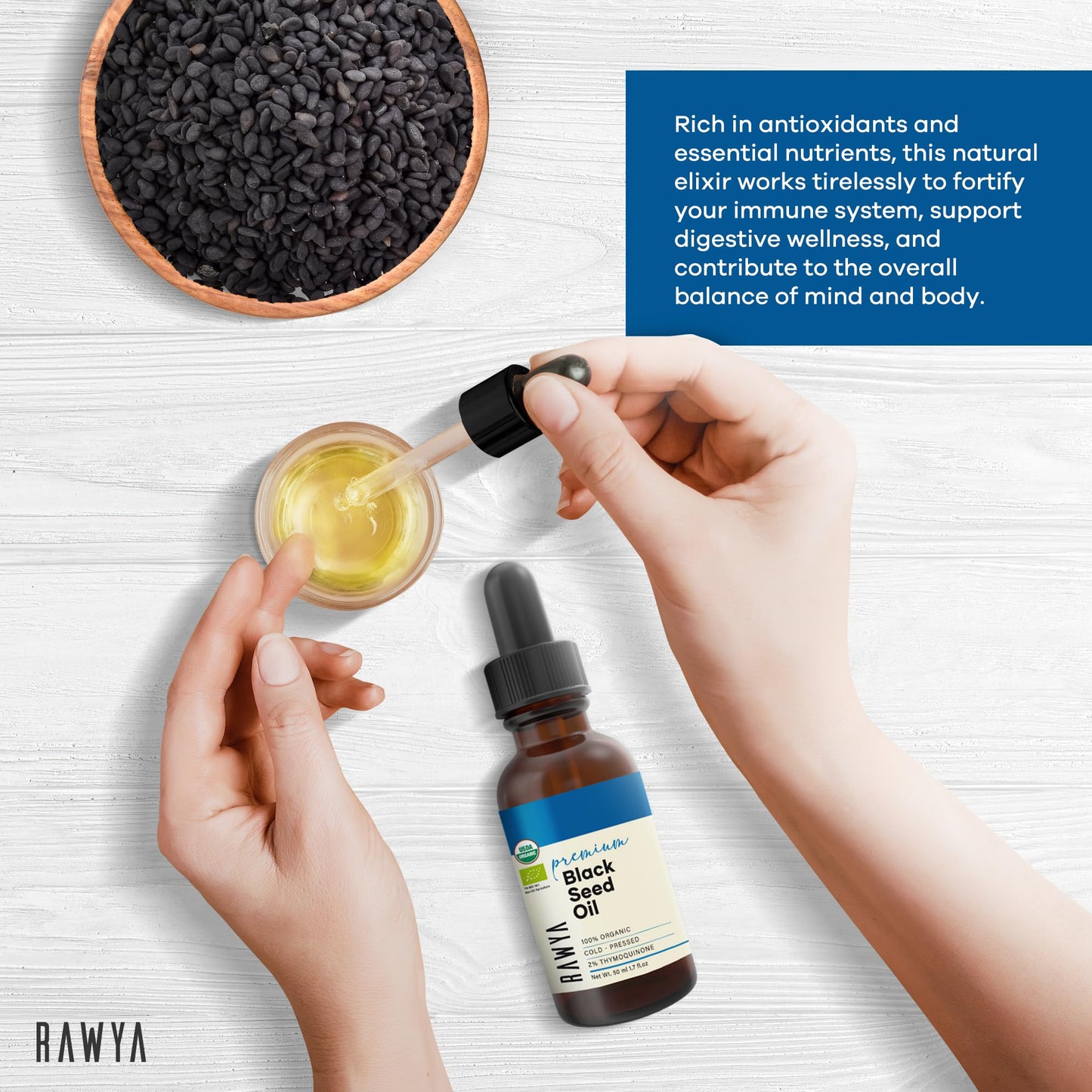 RAWYA Black Seed Oil - Cold Pressed Nigella Sativa | High TQ 2% Kalonji Oil (1.7 fl oz)