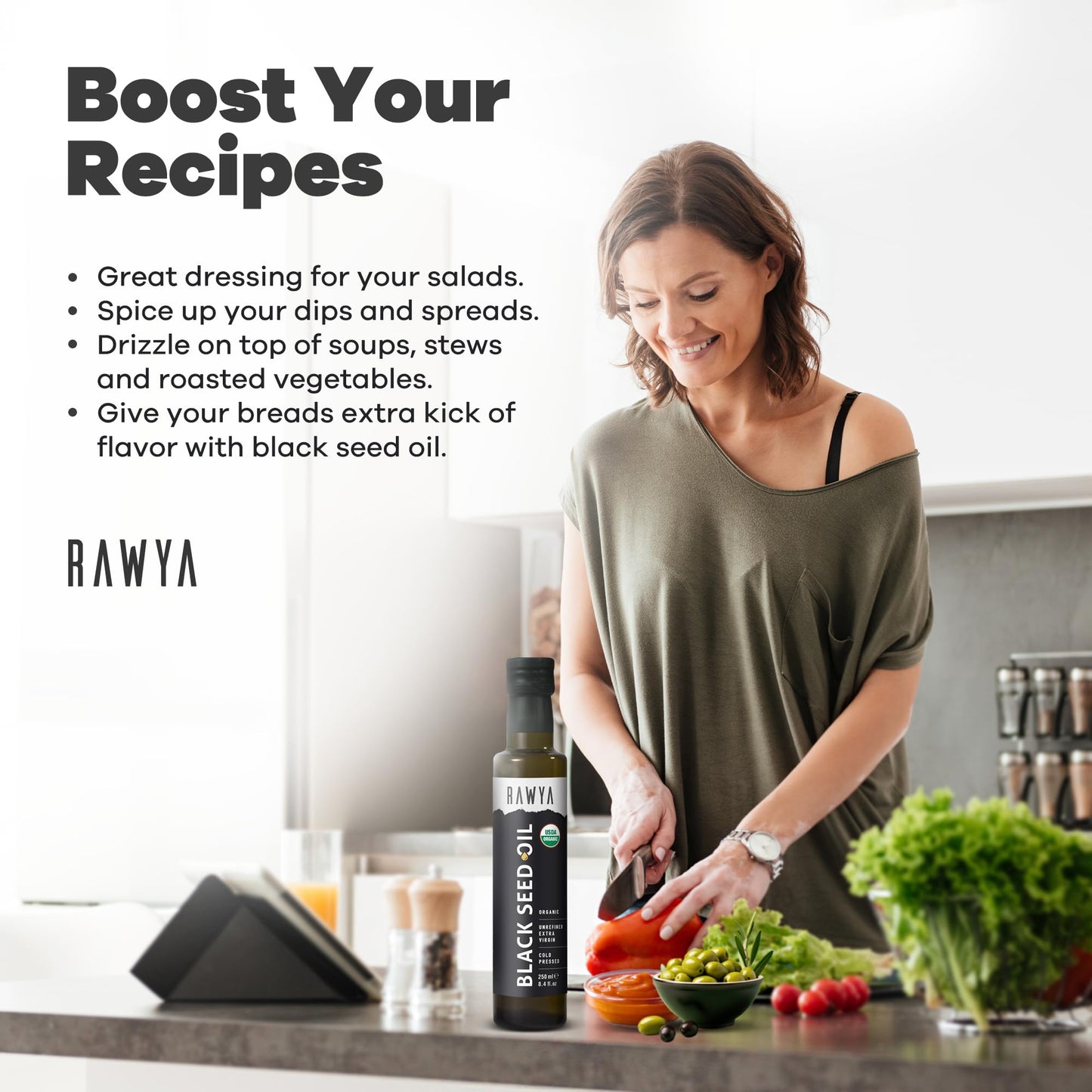 RAWYA Black Seed Oil - USDA Organic, Cold-Pressed, 8.4 fl oz | Nigella Sativa