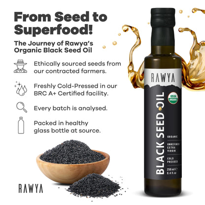 RAWYA Black Seed Oil - USDA Organic, Cold-Pressed, 8.4 fl oz | Nigella Sativa