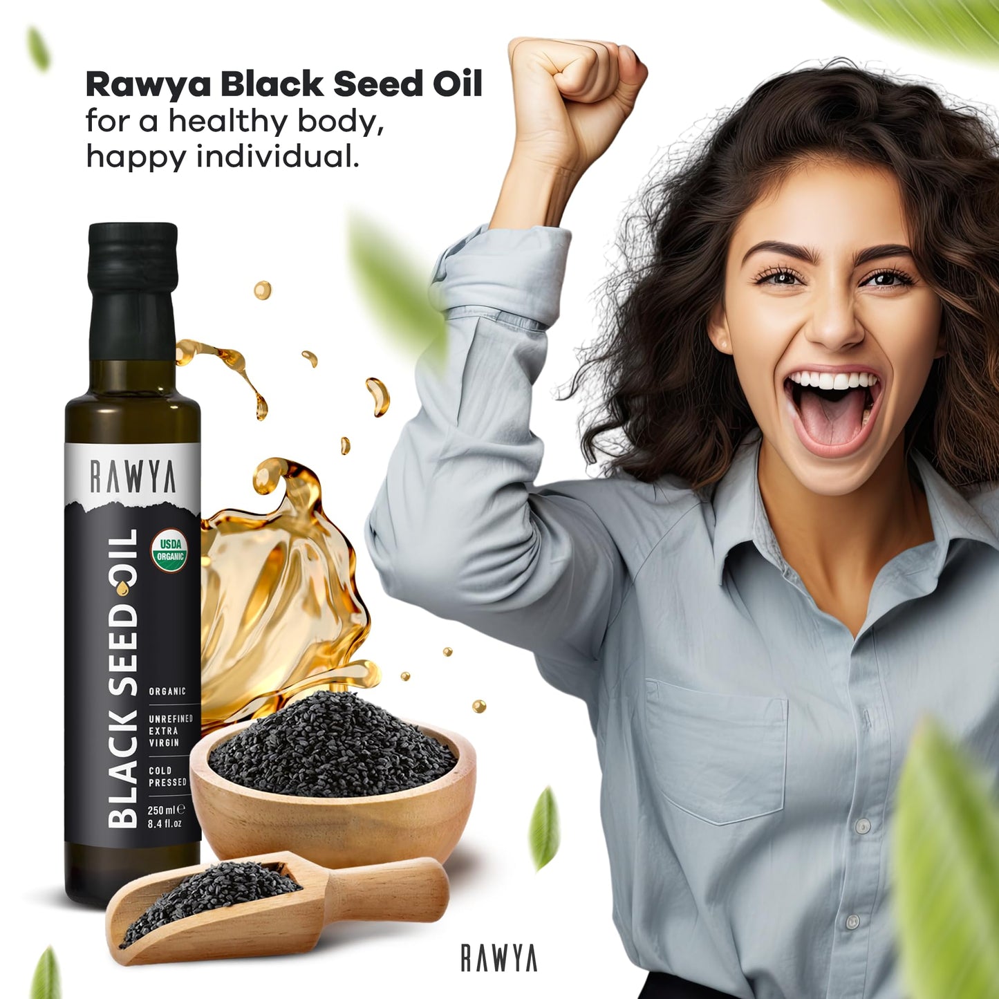 RAWYA Black Seed Oil - USDA Organic, Cold-Pressed, 8.4 fl oz | Nigella Sativa