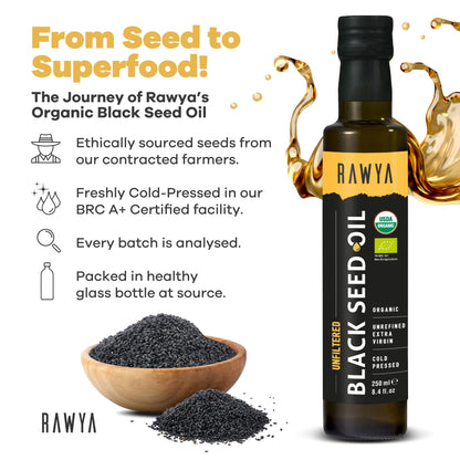 RAWYA Black Seed Oil - Unfiltered - 8.4 oz - Organic Full-Spectrum Cold-Pressed