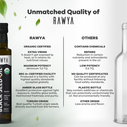 RAWYA Black Seed Oil - USDA Organic, Cold-Pressed, 8.4 fl oz | Nigella Sativa