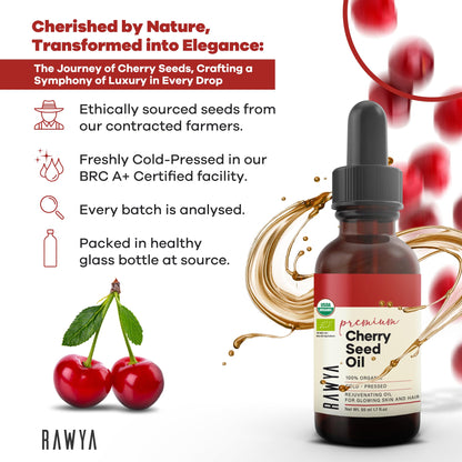 RAWYA Cherry Oil - Cold-Pressed, Unrefined | 1.7 oz Glass Bottle