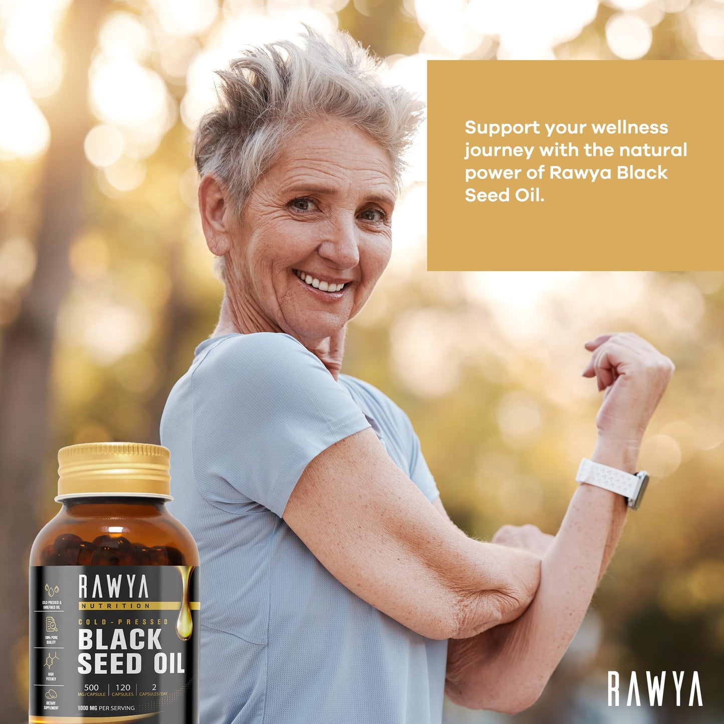 RAWYA Black Seed Oil Softgel Capsules - Halal, Premium Cold-Pressed Nigella Sativa, Non-GMO, 500mg per Capsule - 120 Count
