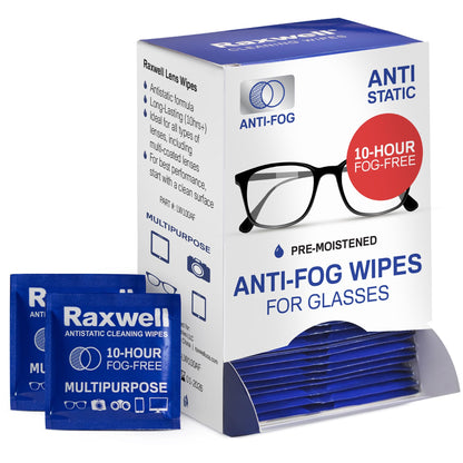 Raxwell Glasses Cleaner Wipes - 200 Count, Unscented, White - Streak-Free Anti-Fog for Glasses, Screens & Devices
