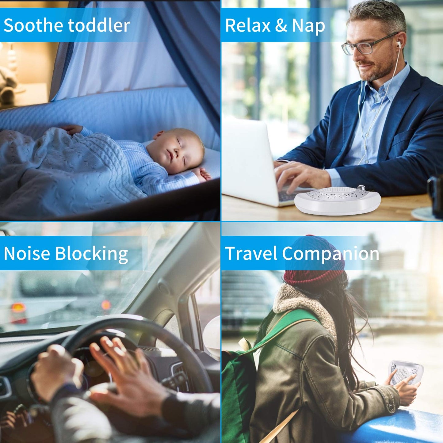 Raynic White Noise Machine — Portable Sleep Sound Machine with 24 Sounds