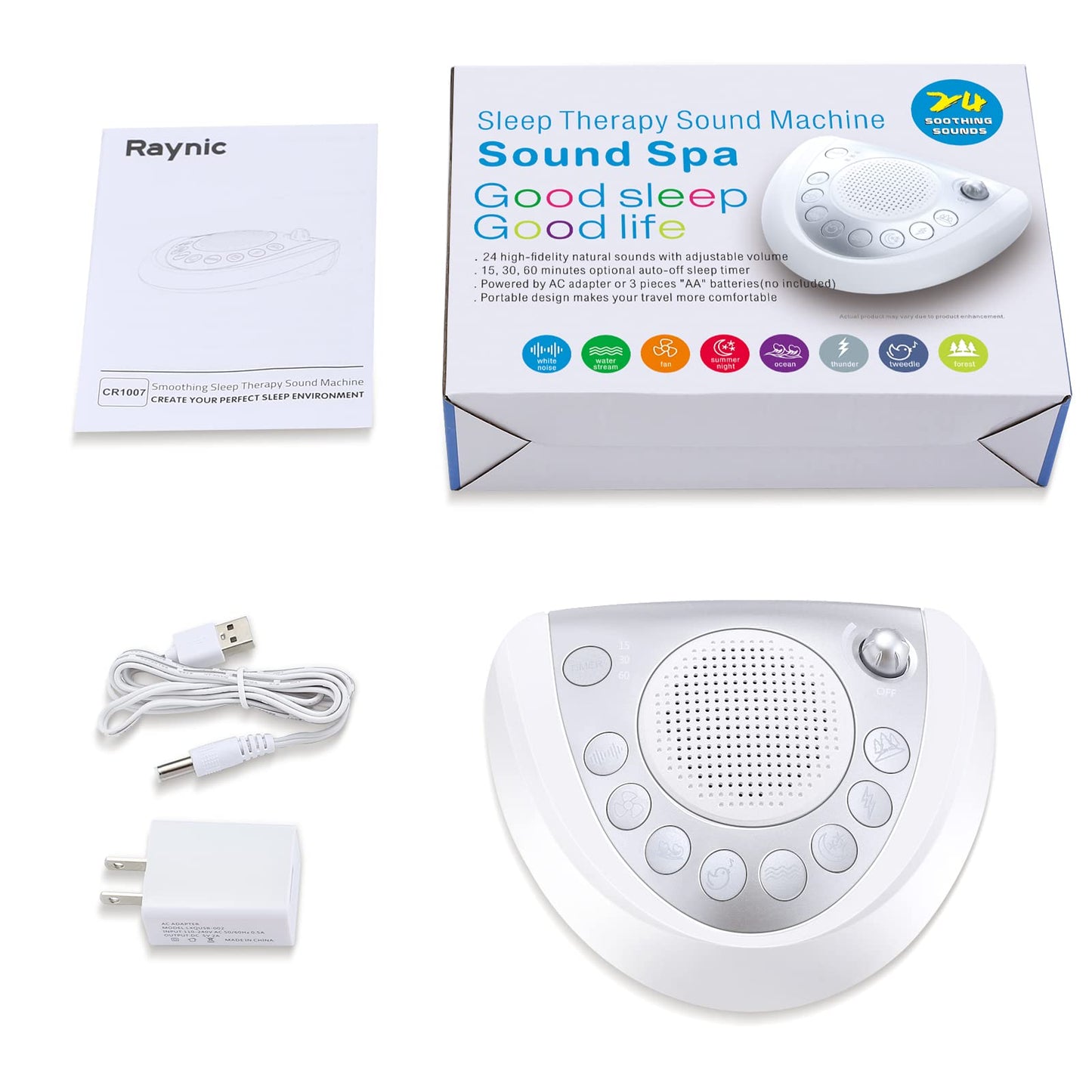 Raynic White Noise Machine — Portable Sleep Sound Machine with 24 Sounds