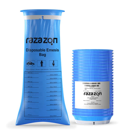 RAZAZON Vomit Bags 50 Pack – Medical-Grade, Leak-Resistant Emesis Bags for Car Travel