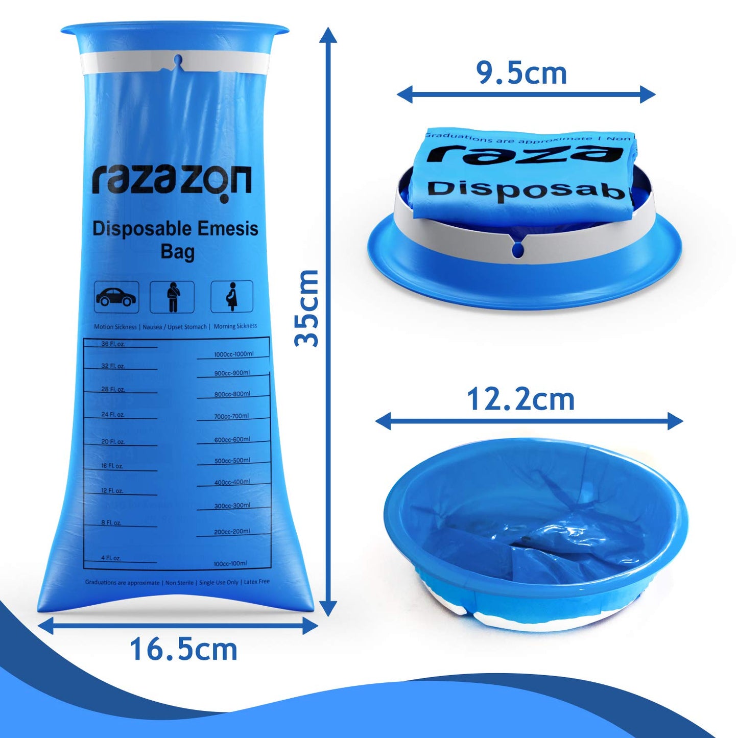 RAZAZON Vomit Bags 50 Pack – Medical-Grade, Leak-Resistant Emesis Bags for Car Travel