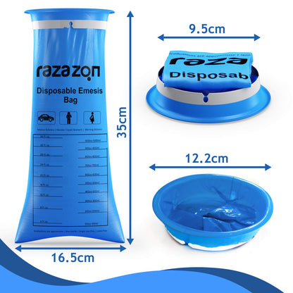 RAZAZON Vomit Bags 50 Pack – Medical-Grade, Leak-Resistant Emesis Bags for Car Travel