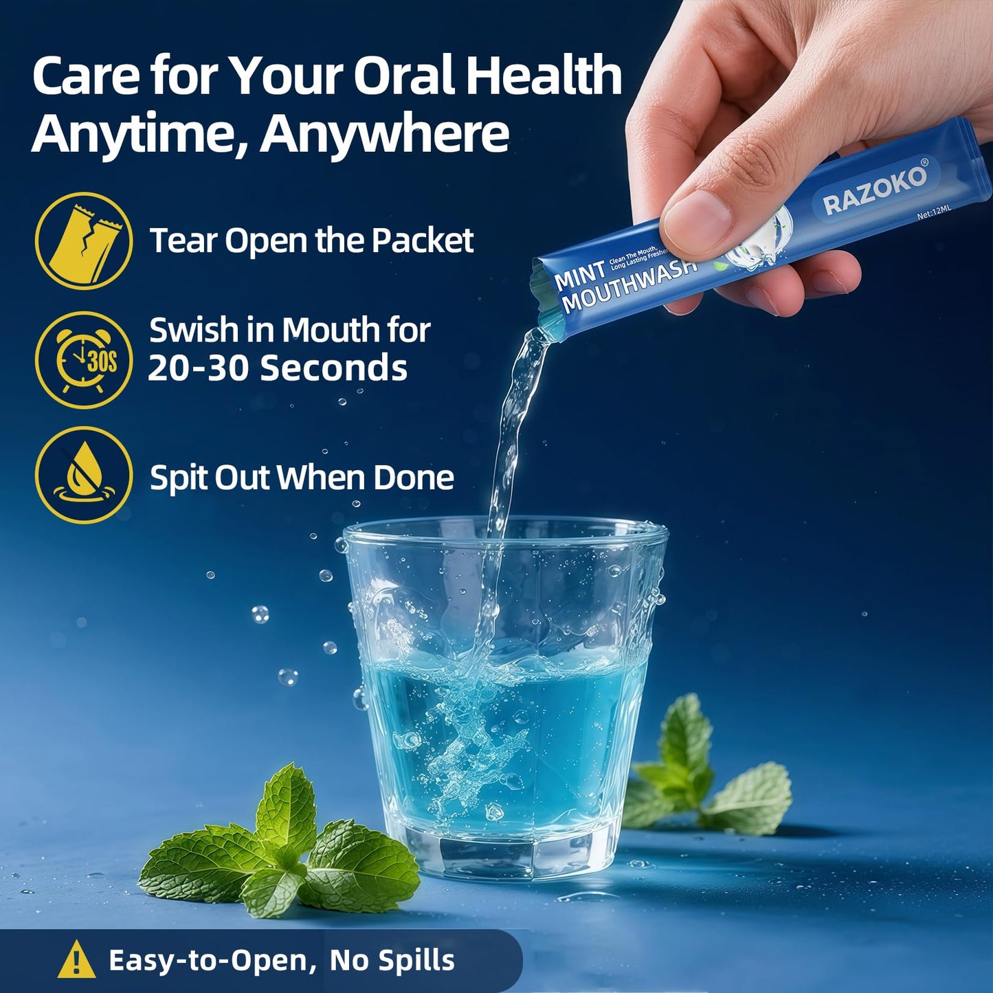 RAZOKO Mouthwash Travel Size Strips – Alcohol & Fluoride Free, Portable Fresh Mint