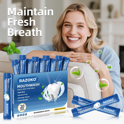 RAZOKO Mouthwash Travel Size Strips – Alcohol & Fluoride Free, Portable Fresh Mint