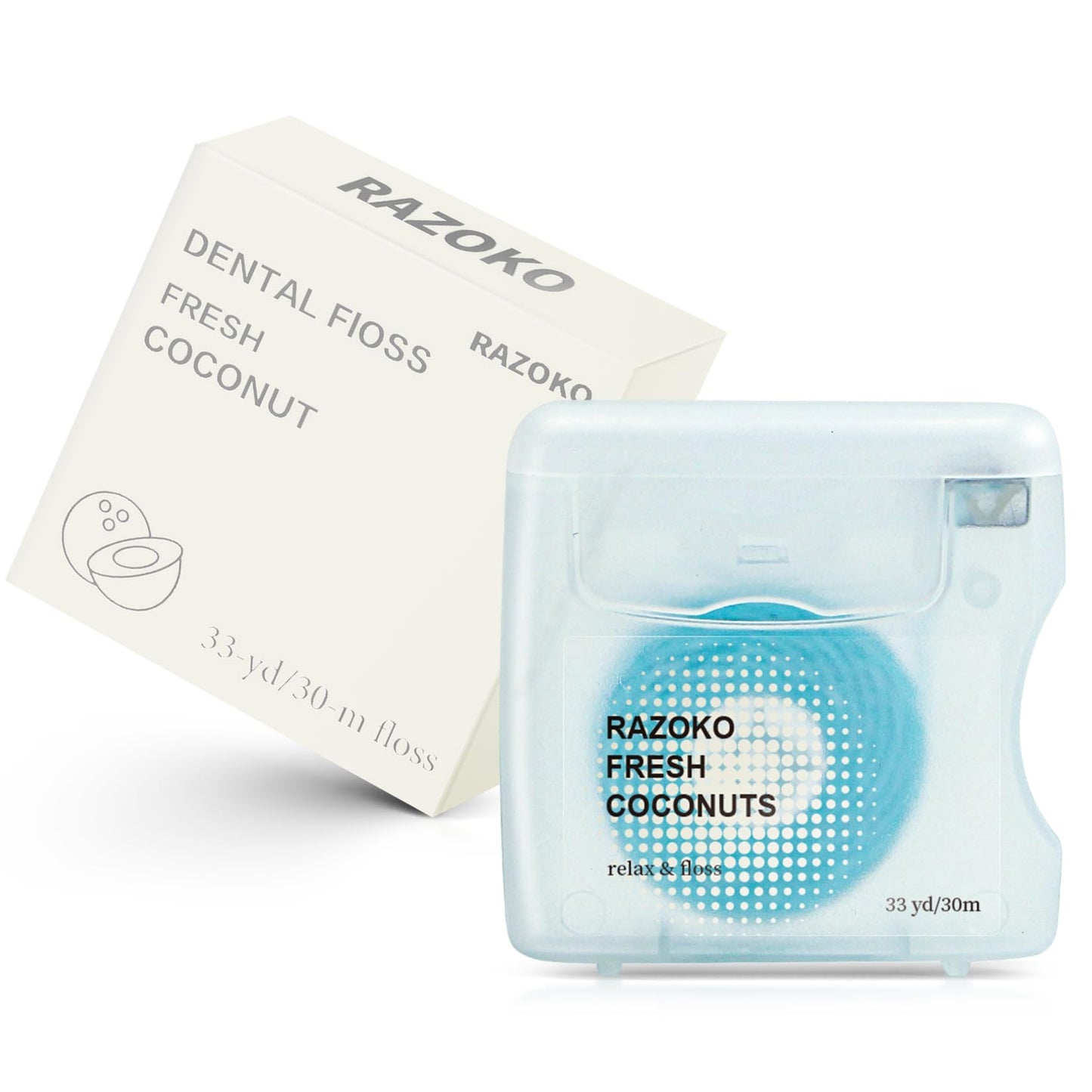 RAZOKO Coconut Oil Infused Woven Dental Floss – Vegan, Cruelty-Free, Coconut Scent, 33 Yds (2-Month Supply)