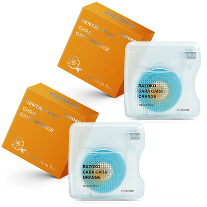 RAZOKO Coconut Oil Infused Woven Dental Floss - Vegan, Cruelty-Free, Orange Scent, 4 Month Supply (33 Yds x 2 Units)