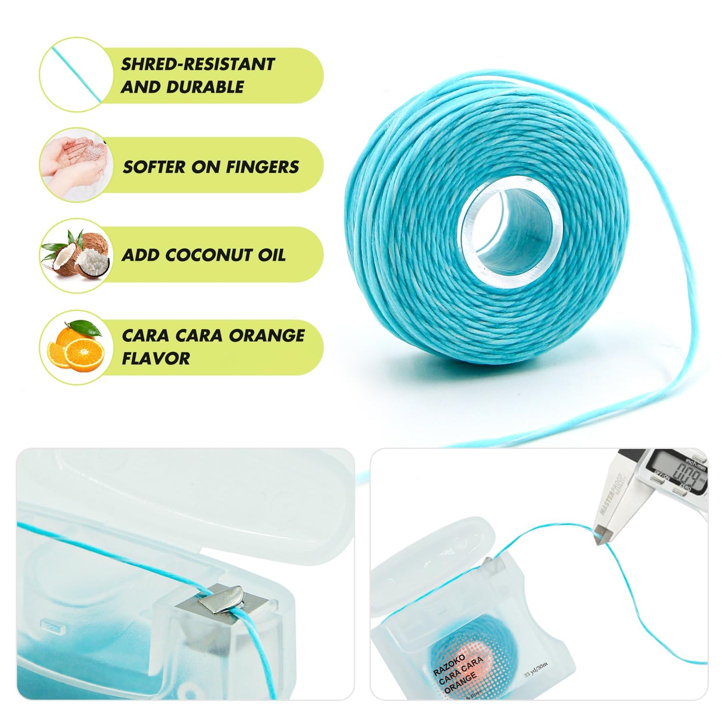 RAZOKO Coconut Oil Infused Woven Dental Floss - Vegan, Cruelty-Free, Orange Scent, 4 Month Supply (33 Yds x 2 Units)