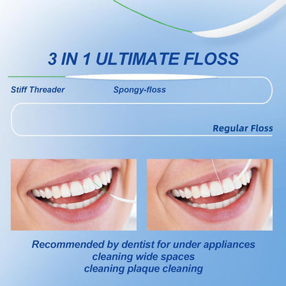RAZOKO Dental Floss for Braces | 3-in-1 Ultimate Pre-Cut Strands, 60 Count (Pack of 3)